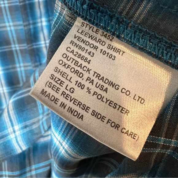 Outback Trading Company Pearl Snap Button Up Shirt Blue Plaid Mens Large - Picture 3 of 4